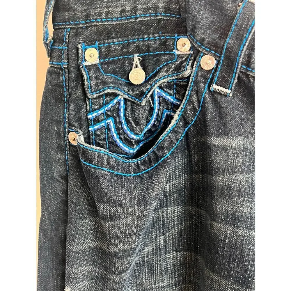 True Religion Vintage Y2K Made in USA Distressed Denim Straight Leg Jeans Sz 38